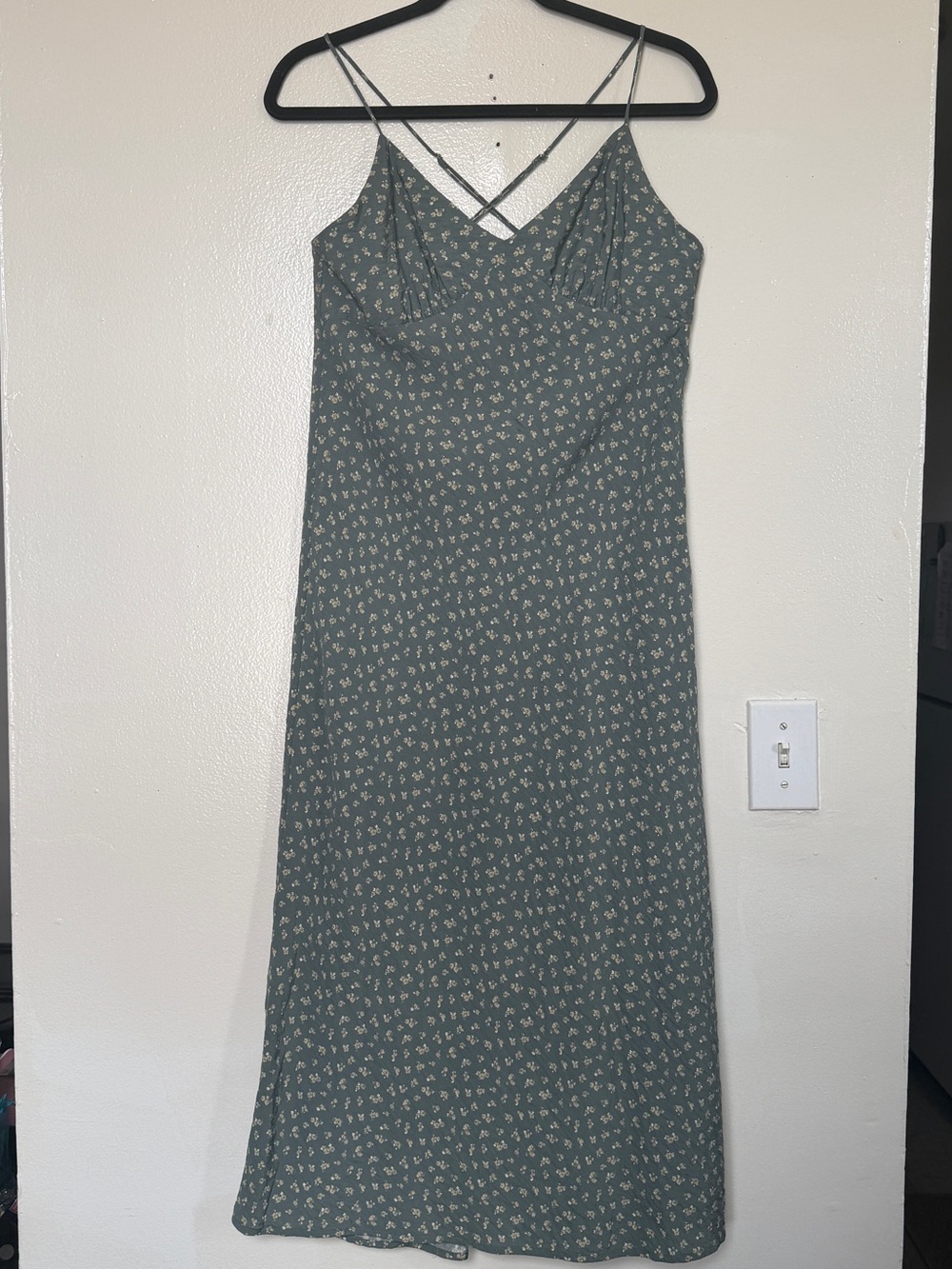Madewell Sage Green Floral Slip Dress with Double Straps